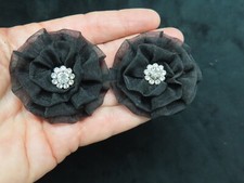 Vintage Glamour Black Chiffon  Rhinestone Shoe Buckles