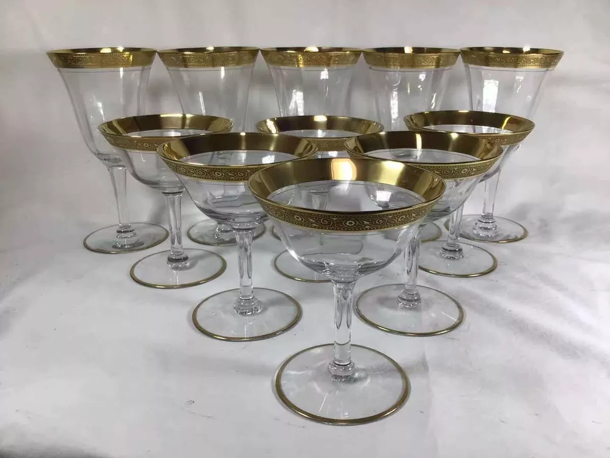 Antique Gold Plated Crystal Stemware French Wine Glasses For Gift Set of 11