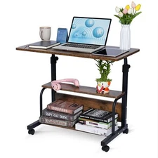 Portable Rolling Desk on Wheels Small Standing Adjustable Height Desks