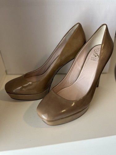 Vince Camuto Taupe Nude Patent Leather Platform Pumps Women's 8M Dress Heels - Picture 3 of 6