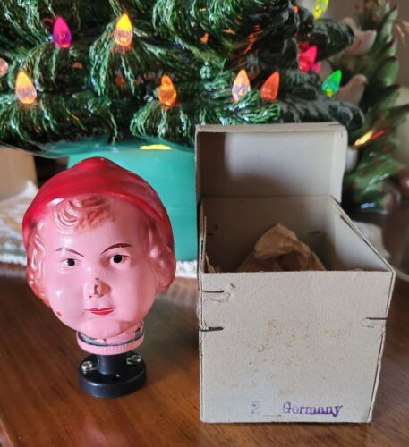 Antique 1927 NOMA Dresden Germany Glass Christmas Light Cover Doll Head W/ Box - Afbeelding 1 van 24