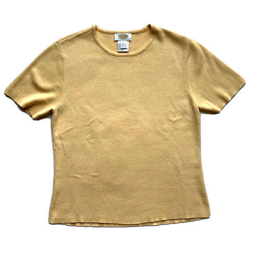 Vintage Talbots Sweater Womens Large Yellow Pullover Knitted Stretch Classic