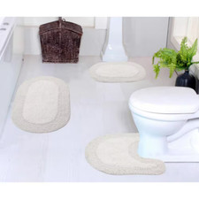 Double Ruffle Collection 100 Cotton Bath Rug Set, 3-Pcs Set with Contour, Ivory