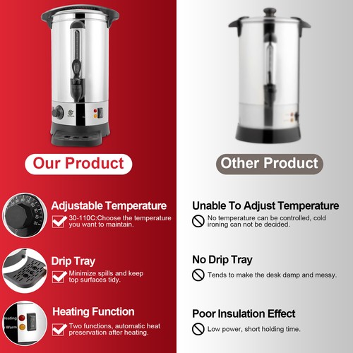 10L Hot Water Urn Boiler Dispenser Commercial Catering Temperature Adjustable - Picture 3 of 12