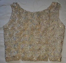 VINTAGE 1960's ALL SEQUINS MOTHER OF PEARL SHIMMERING SPARKLING TOP SZ S