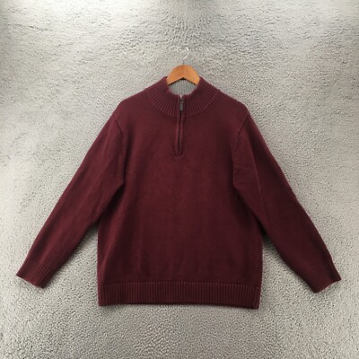 LL Bean Pullover Sweater Mens XL Reg Burgundy Red Knitted Half Zip Mock Neck