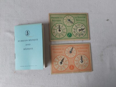 2 x Old De La Rue BEZIQUE REGISTERS Playing Cards Game Markers Rubicon 1950s