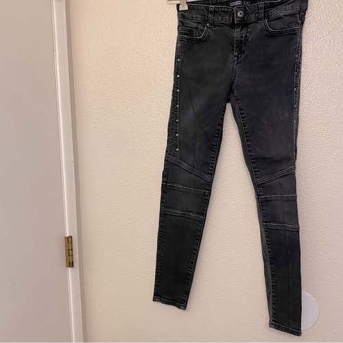 Zara black hi rise stretch denim jegging skinny jeans studded moto girl 34 12/14
