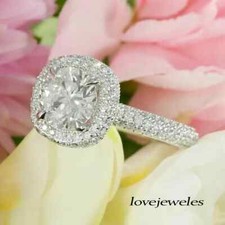 Lab-Created 2CT Round Cut Diamond 14K White Gold FN Engagement Wedding Halo Ring