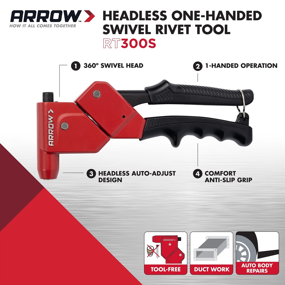 Blind Hole Rivet Puller Arrow RT300S Headless One-Handed Swivel Rivet ...