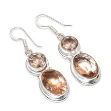 Peach Morganite Gemstone Handmade 925 Sterling Silver Jewelry Earring Size 1.8"