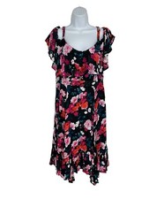 Torrid Hanky Hem Ruffle Skater Midi Dress Gauze Floral Black Women's Size L