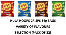 HULA HOOPS Crisps Choose from Different Flavours 34g Bags Selection (PACK OF 32)