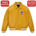Men's Avirex Real Leather Bomber Jacket Pilot Flight Aviator Authentic Mustard