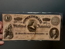 1864 $100 Dollar Bill Confederate States of America CSA Note