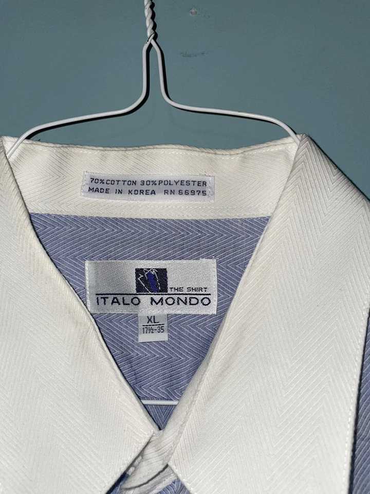 Italo Mondo Shirt Mens XL Blue White Contrast Collar Dress Long Sleeve 17 1/2 35 - Image 3 of 4