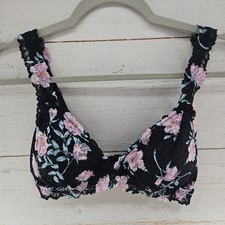 Victorias Secret Bra Lace Bralette XL Black Pink Floral Lined Cups Wireless