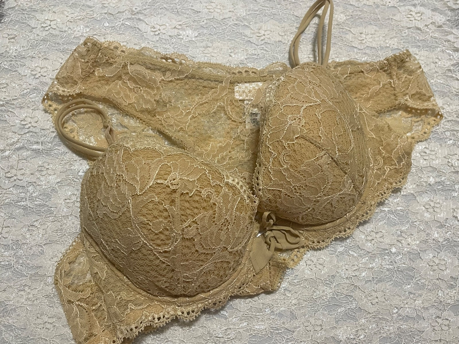 La Perla Song Collection 36B S Push Up Bra Panty Set Nude Lace