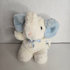 Eden Toys Vintage Baby Plush Elephant White Blue Ears 6" Stuffed Animal READ