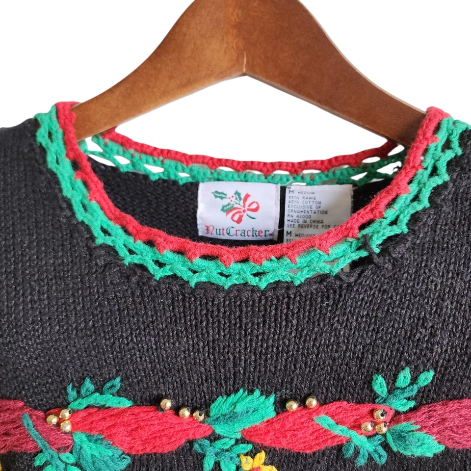 Suéter De Colección Cascanueces Feo Navidad Árbol Negro Ramie Algodón Cuentas Tejido Talla M Foto 4 de 4