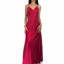 Victoria's Secret Y2K 2003 Red 100 Silk Deep Plunge Back Slip Dress Size M