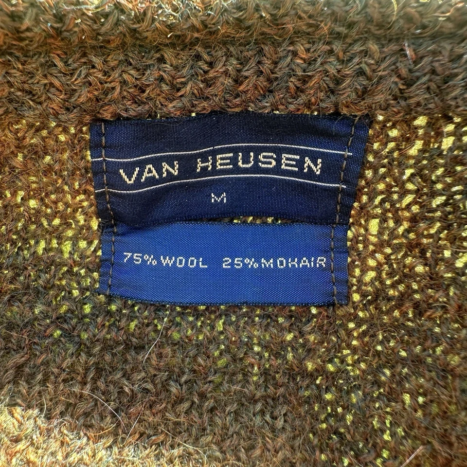 Vintage Van Heusen Argyle Mohair Cardigan Wool Green Orange 70s - Image 3 of 4