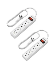 DEWENWILS 2-Pack Power Strip w/ Flat Angled Plug 4 Outlets Wall Mount for Office