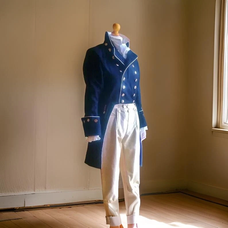 New Men's Blue Wool Regency 1840 & 1850 Tail Coat, Only Coat For Sale