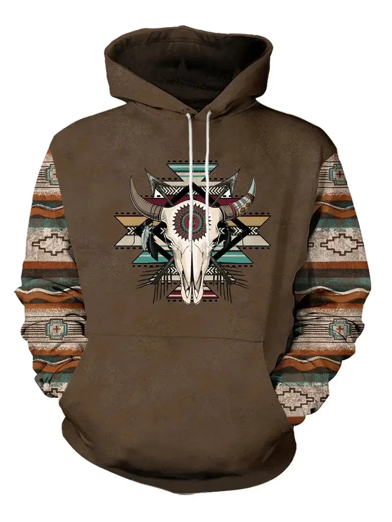Men's Western Aztec Sweatshirts Pullover Hoodie COWBOY COZY BIG SIZE 3XL