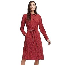 Uniqlo Dress Womens Sz XS Red and White Dots Midi Long Sleeve Button Front Shirt