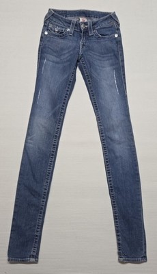 True Religion Skinny Jeans White Rhinestone on Pocket Women Size 23