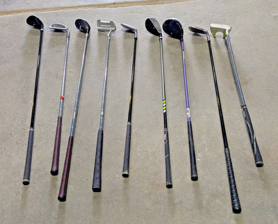 Mixed Lot of 9 Golf Clubs - RAM G Force Tour Hybrid, Top Flite Putter, Cougar
