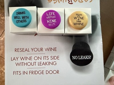 NEW* Capabunga Reusable Wine Bottle Cap & Sealer Set Of Three.  Set 2