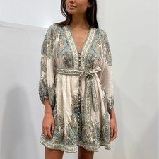 Zimmermann Dress Size 1 Small S 10 /US 6 Brighton Paisley Printed Belted Party