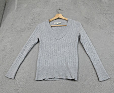 LOFT Wool Blend Cable Knit Sweater Womens Medium Gray Metallic V Veck Cozy Soft