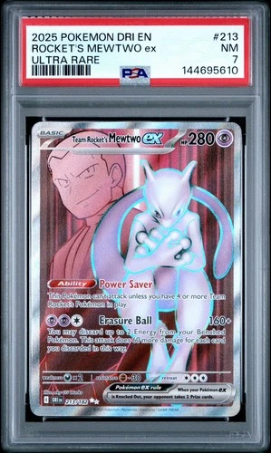 2025 POKEMON DRI EN-DESTINED RIVALS ULTRA RARE TEAM ROCKET'S MEWTWO EX PSA 7 NM