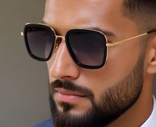 Trendy Sunglasses Men Streetwear Metal Square Frame UV400 Protection Retro 2026