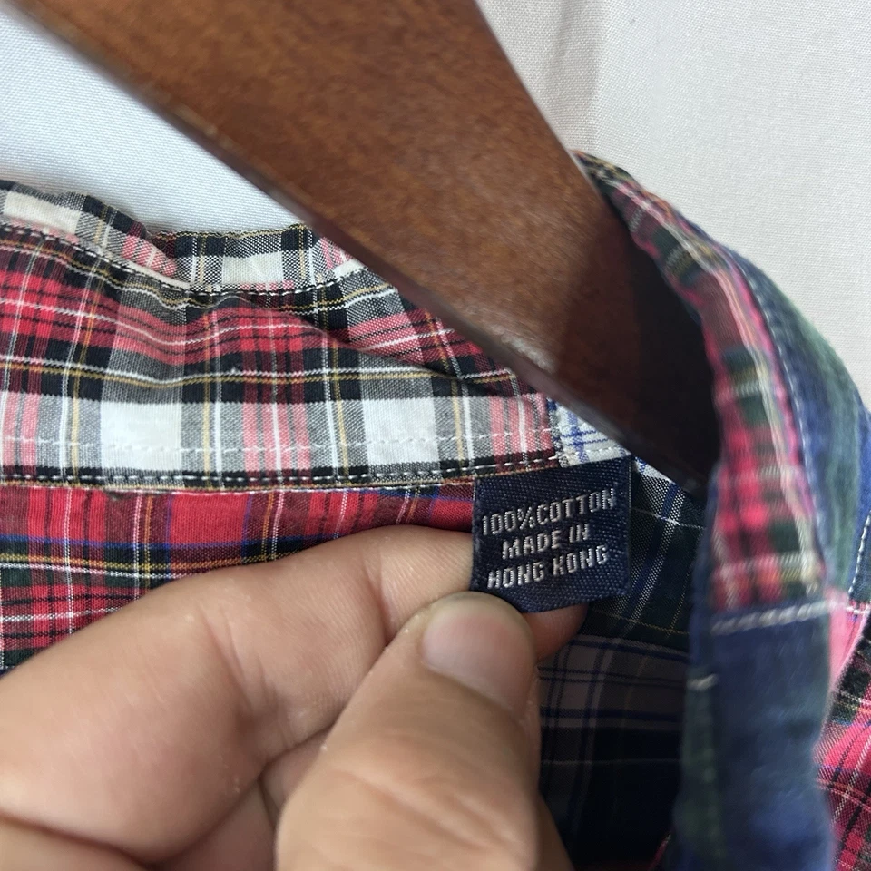 AUSTIN REED Long Sleeve Shirt Patchwork Plaid Button Down XL Red Blue White VTG - Image 4 of 4