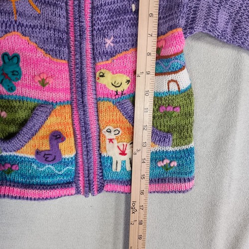 Andes Import Alpaca Cardigan Youth Size 6 Purple Rainbow Hooded Embroidered Peru - Picture 8 of 10