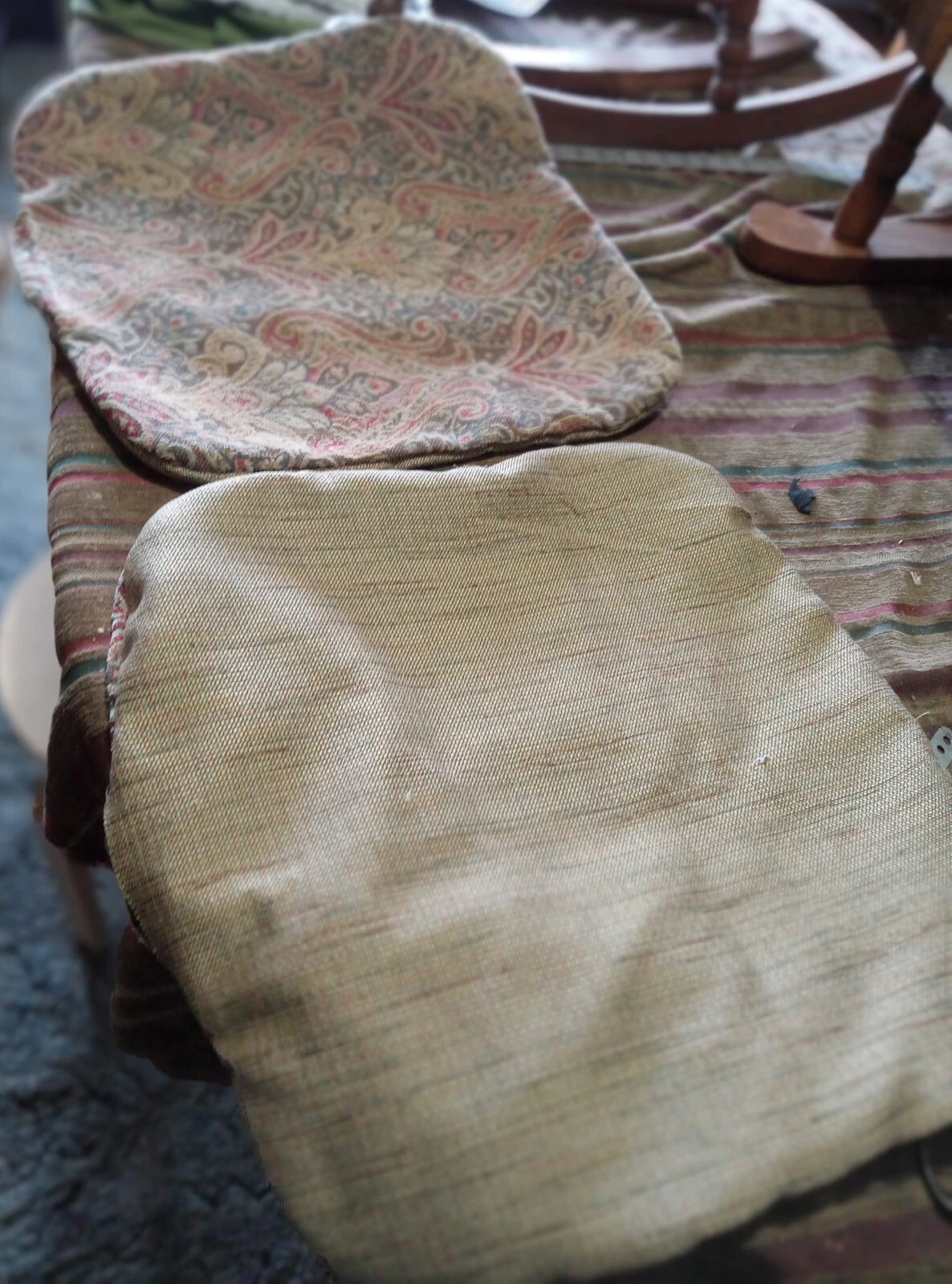 Pair Beige Cream Print Throw Pillows 18 x 18