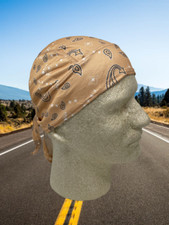 Headwrap Durag Cap Doo Rag Moisture Wicking Vented Biker Khaki Tan Paisley Biker