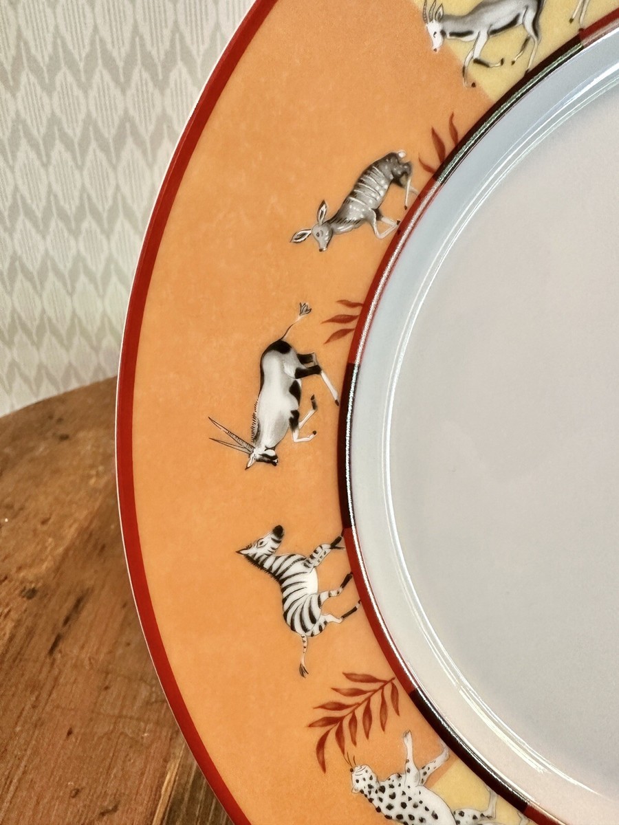HERMÈS Paris Africa Orange Sitting Cheetah Dinner Plate