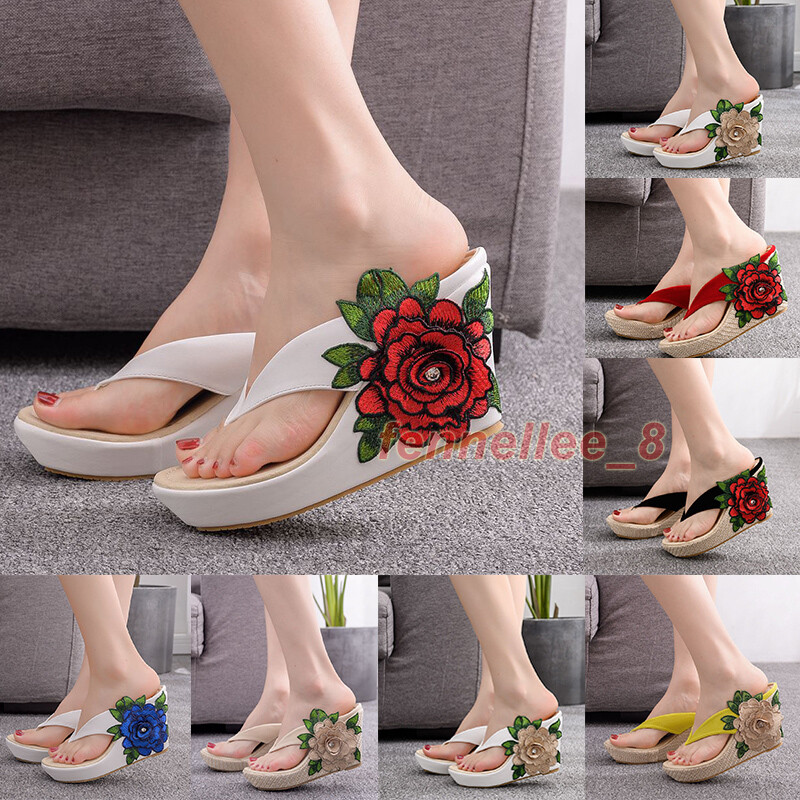 PANTOFOLA D’ORO Ciabatte donna zeppa plateau spiaggia fiori tacco alto sandali scarpe infradito