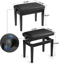Height Adjustable Piano Bench Wood Stool Cushion Leather Piano Chair