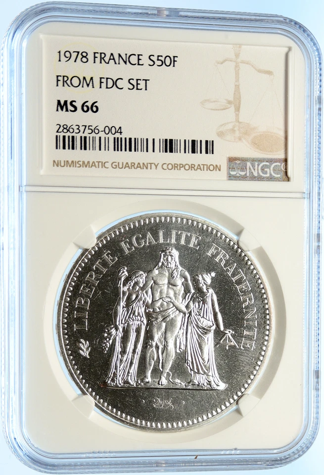 1978 FRANCE Large HERCULES Motto VINTAGE Old Silver 50 FRANCS Coin NGC i98429 - Image 3 of 4
