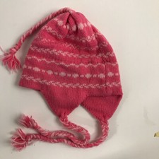 Vintage CUTE knit pink tassel and ear flap winter hat line patterns