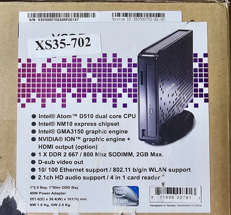 Shuttle XPC XS35-702 Mini Compact Low Power Desktop Computer Atom D510 - Image 2 of 4