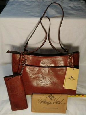 Patricia Nash Romina Tote Vintage Laser Map Handbag Tote Sienna Brown