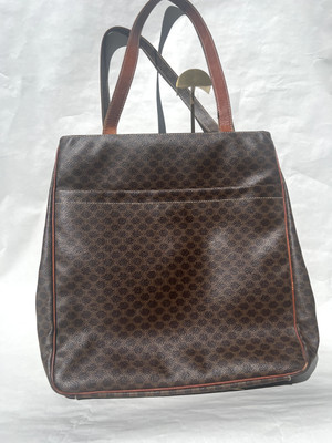 Vintage CELINE Macadam PVC Tote Bag Laptop Bag Brown A4