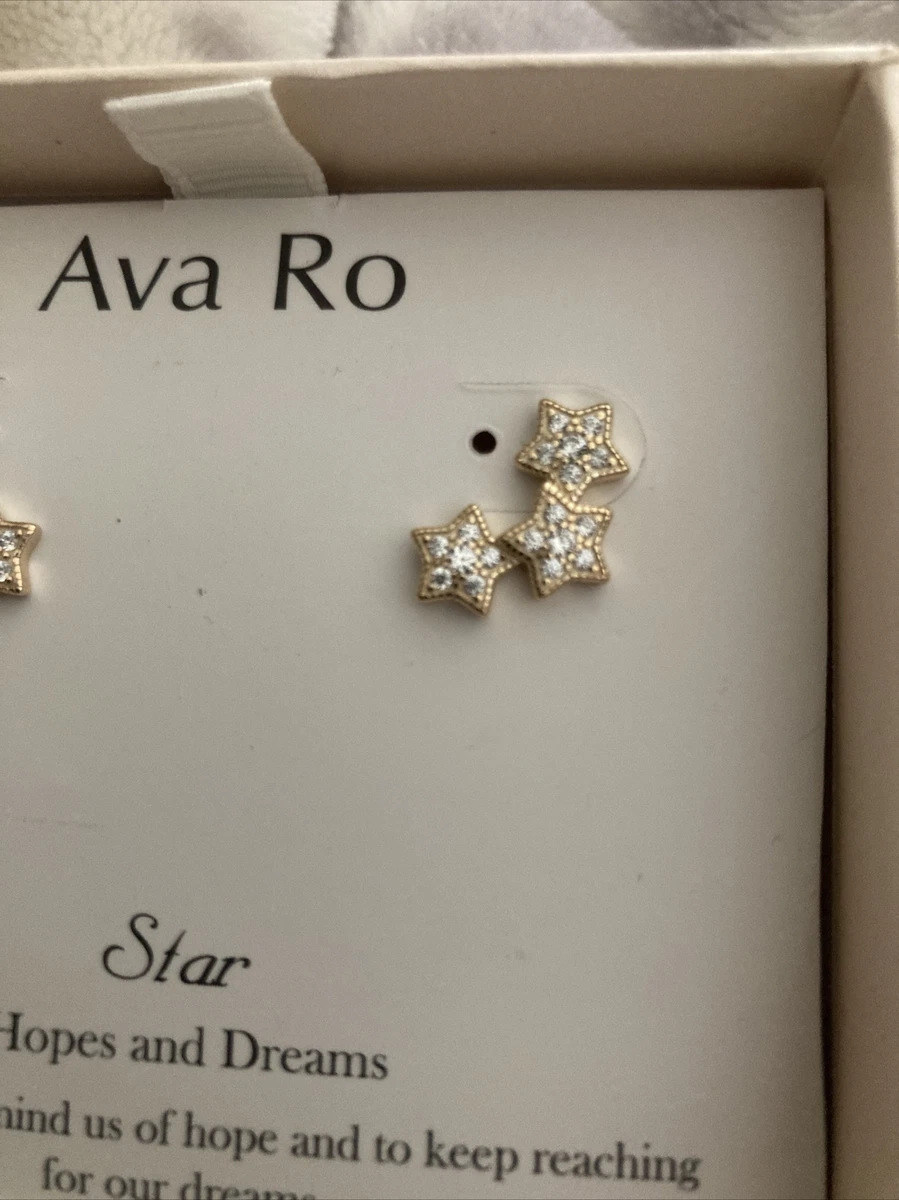 Ava Ro Sterling Silver Gold plated Crystal Post Earrings Three